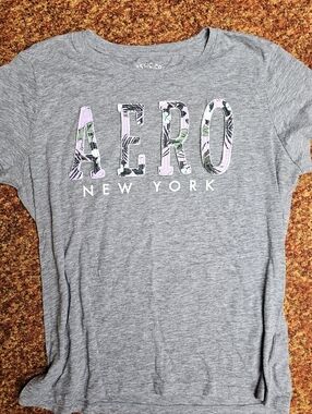 Aeropostale Gray Tee with Floral Aero Letters